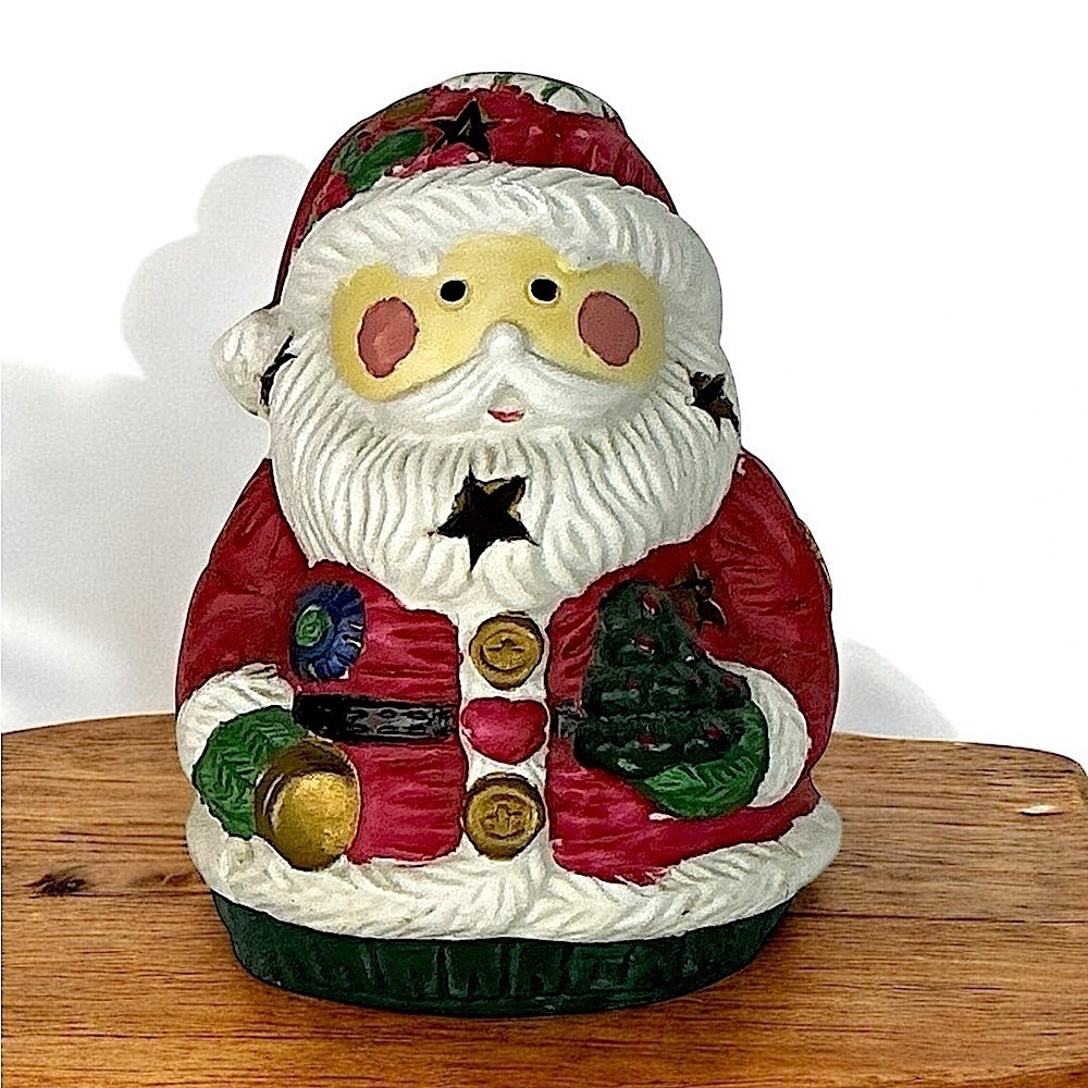Vintage Santa Clause Roly Poly Holiday Candle Holder Red White 1990 Collectible